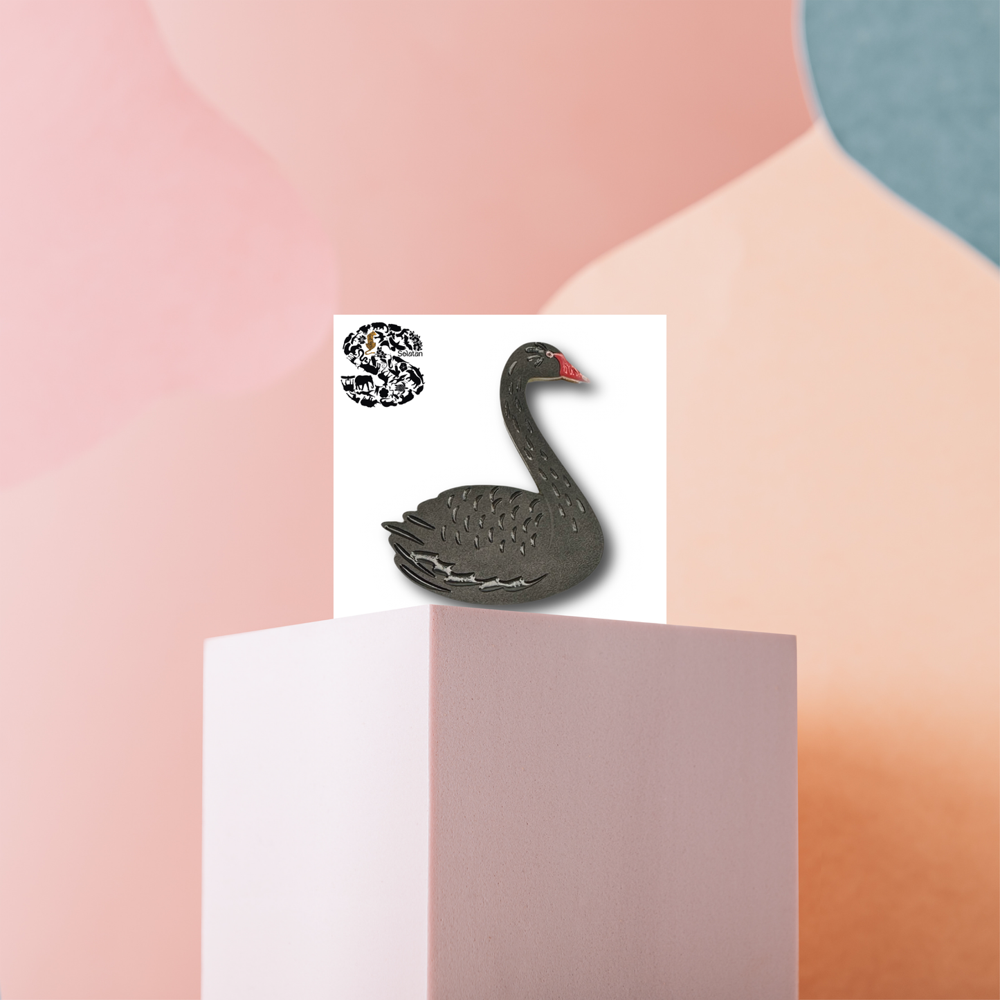 Black Swan Brooch in packaging